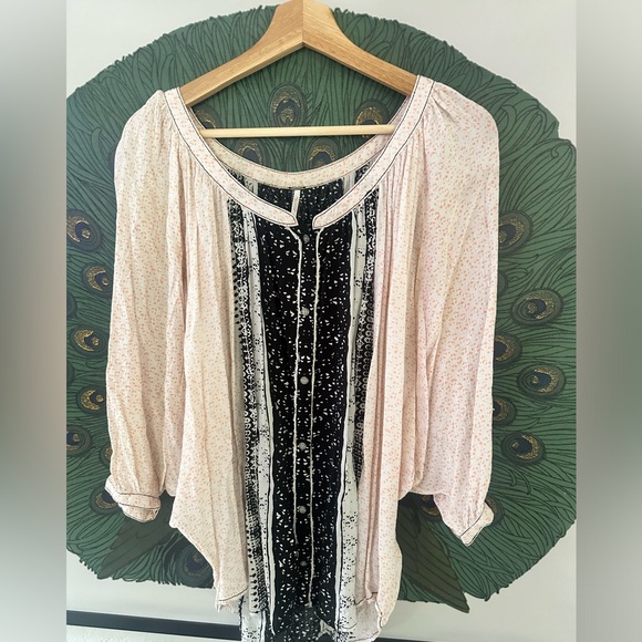 Beautiful Free People Days of Romance peasant top, black and pink, size M - Picture 2 of 6